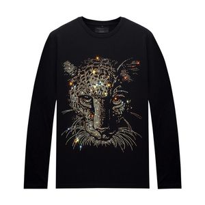 Herrkvinnor Rhinestones T-shirts Långa ärmar Designer Shirts Casual Tops bekväm tee merceriserad bomull för våren Autumn235f