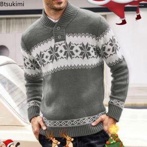 Camisolas masculinas 2023 outono inverno floco de neve camisola de natal malha com decote em v casual malha jumpers pullovers casa quente outwear masculino