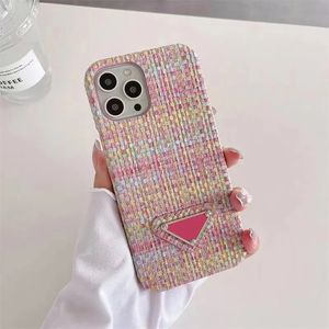 Luxo Weave Padrão PU Couro Celular Celular Capa Fundas Coque Velvet Forrado Arco-íris Para iPhone 15 14 13 Pro Max 12 11 XR XS 8 7 6 Plus Designer Phone Cases Capas Traseiras