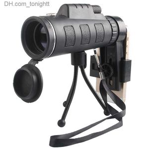 Telescopes 40X60 Monocular Telescope Zoom Optical Day Night Vision Prism Scope With Compass Phone Clip Tripod for Hunting Travel Camp Q230907