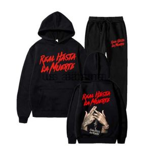 Herrspårar Rapper Anuel AA Real Hasta La Muerte 2 Pieces Set Tracksuit Men Hooded Sweatshirt+Pants Pullover Hoodie Casual Sportwear X0907