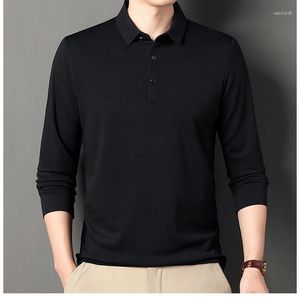Herrpolos 2023 män polo skjorta affärer långärmad höst vinter tshirt casual manlig krage passar smal koreanska klädknapp skjortor