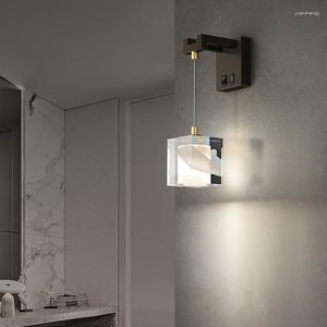 Wandleuchten Nordic Square Kristalllampe Innengang Treppenlicht Luxus Veranda mit Schalter Einfach für Schlafzimmer Salon Bar