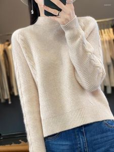 Kvinnors tröjor ulltröja Kvinnor halv krage långärmad toppar stickad koreansk mode lös överdimensionerad pullover mujer virkning jumper