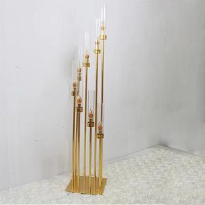 Guia de estrada casamento estrada chumbo decoração luz 8 braço ouro led passarela luz candelabros mesa peças centrais decoração