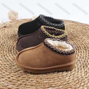 Tasman Terlik Kestane Kürk Slaytlar Koyun derisi Shearling Tazz Classic Mules Kids Ultra Mini Platform Bot Slip-On Ayakkabılar Süet Üst Konfor Kış Uggsity