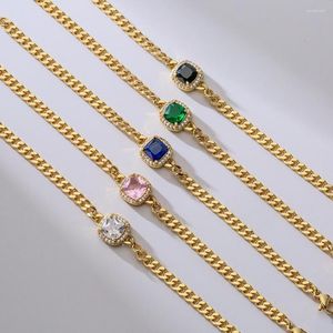 Braccialetti con ciondoli ACQUISTA 2023 Trendy Gold Catena cubana quadrata per donne eleganti Gioielli in cristallo verde / rosa / bianco / nero