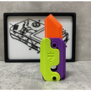 Dekorativa föremål Figurer 3D Printing Gravity Knife Cub Hoppande liten rädiskniv Mini Model Push Card Dekompression Toy Mini Butterfly Knife 230906