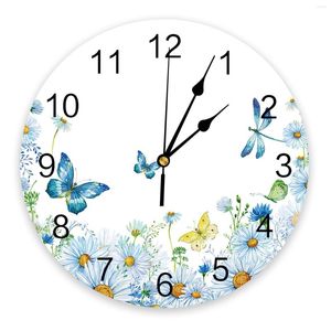 Zegary ścienne Daisy Butterfly Dragonfly Kwiat Sypialnia Zegar Duże nowoczesne kuchenne jadalni okrągłe salon Watch Decor Home Decor