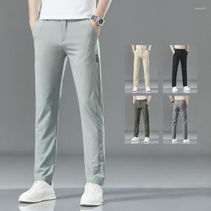 Мужские брюки, летние повседневные тонкие прямые тонкие однотонные деловые брюки, мужская одежда, модные эластичные брюки цвета хаки, зеленые 28-38