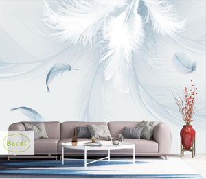 壁紙カスタム3D POの壁紙白い羽の壁画リビングルームの寝室用紙のためのシンプルな手描きのアートウォール