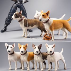 Action Toy Figures JXK 1 6 Scale Bull Terrier Figure Dog Pet Healing Cute Animal Collector Resin Desktop Decoration Gift 230906