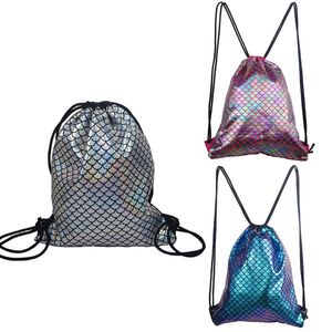 DHL100pcs Велосумки из искусственной кожи с принтом русалки, водонепроницаемая переносная спортивная сумка на шнурке, разные цвета