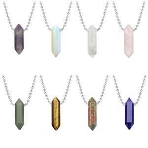 Fashionable Natural Gemstone Double Pointed Hexagonal Pendant Necklace with Bead Chain As A Gift To Friends During Parties and Holidays