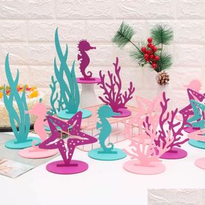 パーティーの装飾Mermaid Coral Seahorse DIYフェルト装飾テーブルデスクトップ飾り子供誕生日ベビーシャワー用品RRA58ドロップD DHRUO