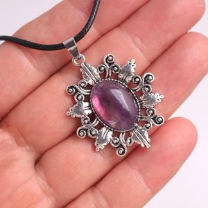 Pendant Necklaces 6pcs/lot Vintage Alloy Natural Stone Round Gem Crystal Quartz Obsidian Pendants DIY Necklace For Men Women Energy Jewelry