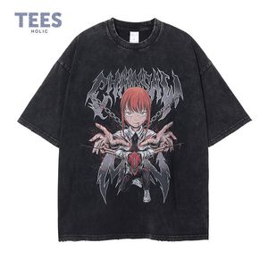 Men's TShirts Makima Graphic Tshirts Harajuku Vintage Washed Anime Chainsaw Man Tops Tees Retro Manga Short Sleeve Oversize y2k Denji T Shirt 230906