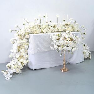Dekorativa blommor Luxury White Wedding Floral Runner Arrangement Banket Event Table Centerpieces Ball With Candleholder Rose Orchid Row