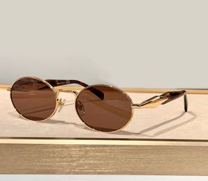 Owalne okulary przeciwsłoneczne złoto metalowy Brown Lens Men Men Summer Sunnies Gafas de Sol Sonnenbrille Uv400 Oczoce z pudełkiem