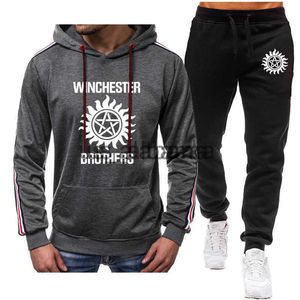 Herrspårar Nya män Winchester Anime Print Men's Hoodie Men's Sweatshirt Sport 2-stycke Set Hot Sale Högkvalitativ bomullsmän Set x0907