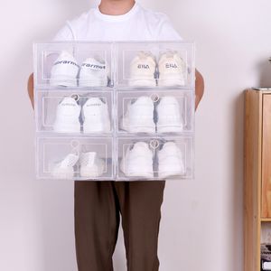 Коробки для хранения, контейнеры, 6 шт., пластиковый чехол для обуви, утолщенный прозрачный ящик для обуви, штабелируемая коробка-органайзер, коробка для обуви 230907