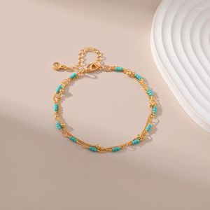 Strand CCGOOD Bracciale a doppia catena color oro fatto a mano Perline di turchese Braccialetti sottili in pietra naturale per le donne 2023 Gioielli alla moda