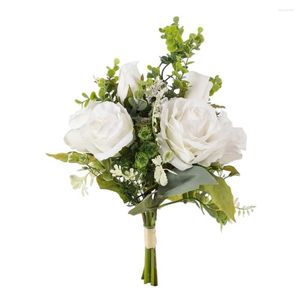 Dekorativa blommor Realistiska konstgjorda växter Pastoral stil Silkblommor Arrangemang för Home Wedding Decor White Rose Decorations Room