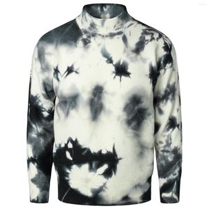 Men's Sweaters Autumn Winter Men Sweater Tie Dye Print Fashion Casual Knitted Wool Turtleneck Splash Ink Pullover Tops Clothes