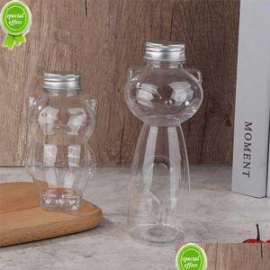 Bottiglie d'acqua 1Pc 350/500Ml Bottiglie di succo fatto in casa Trasparente Pet Spremitura Bottiglia di bevande Bevanda fredda Tappo sigillato Cat Drop Delivery Dhowx