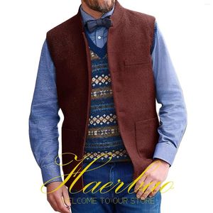 Men's Vests Vest Single Breasted Stand Collar Sleeveless Jacket Vintage Style Herringbone Formal Waistcoat Chaleco Hombre