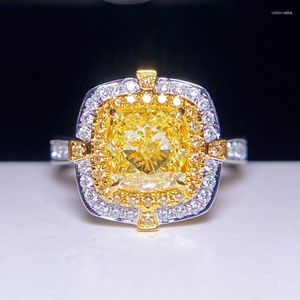 Cluster Rings 2.01CT Yellow Diamonds Gold Wedding Engagement Kvinna för kvinnor FINE