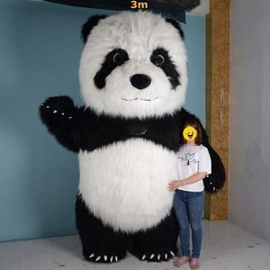 3 m riesiges aufblasbares Fell-Panda-Maskottchen-Kostüm, tragbarer Ganzkörper-Walking-Anzug für Marketing-Unterhaltung