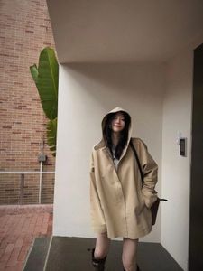 Designer Premium Luxury 2023 New Hooded Trench Coat Fashion Loose Zipper Khaki Trench Coat Brodered C Letter Logo Coat