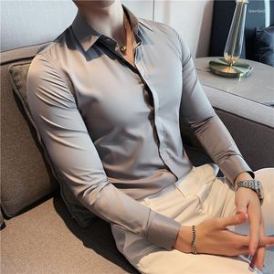 Camicie eleganti da uomo Manica lunga alta elasticità da uomo 2023 Autunno Slim Fit Camisas Camicia formale casual solida Abbigliamento moda aziendale