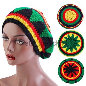 Beanie/Skull Caps Basker Sticked Cap för herrkvinnor Jamaican Rasta Knit Beanie Hat 2023 Vinter Nya flerfärgade blad Hip Hop Fashion Haircover X0907