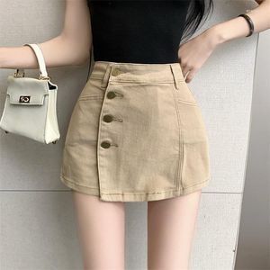 Denim Skirt Y2k Skirts Girl Fashion Casual High Waist Slim Goth Mini Button Embellishment Academic A-line