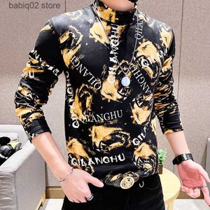 Men's T-Shirts 2023 Spring Men Turtleneck Fashion Brand Men Long-sleeved Pullover Casual Personality Pattern Comfortable Funny Tee Shirts Homme T230907