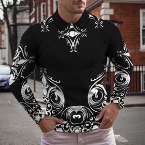 T-shirts Autumn Winter Men's Polo Long Sleeve Lapel Button 3D Print Haruku Retro Graphic Mature Man Top Pullover Casual Fashion Style T230907