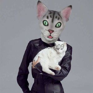 パーティーマスク猫ヘッドマスクハロウィーンコスチュームパーティーコスプレアニマルラテックスフード面白い犬牛フルフェイスカーニバルフェスティバル衣装女性服x0907