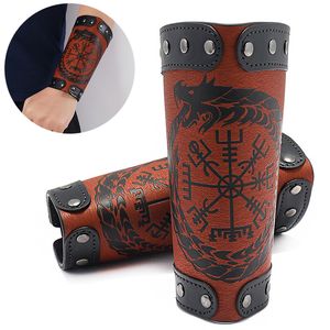 Bangle Odin Symbol of Runes Wide Bangle Nordic Viking Compass Punk Dragon Head Leather Armband Men Manschett armbandsmycken gåva 230907