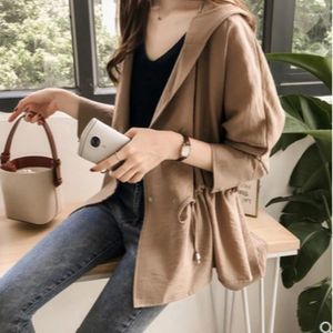 Women's Trench Coats Early Spring 2023 Loose Fitting Bf Hooded Windbreaker For Women Medium Length Slim Long Sleeved Cardigan Jacket