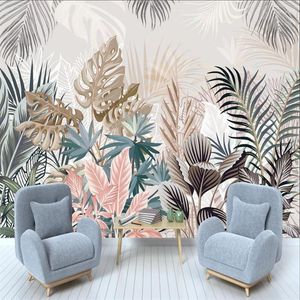 Tapeten Nordische tropische Pflanzen Regenwaldblätter Innendekor Tapete für Wohnzimmer Schlafzimmer Freizeitstil Wandbild