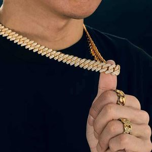 Niestandardowa biżuteria Hiphop 24K Gold Splated Out Miami Prong Cuban Link łańcuch męski Mensanit Diamentowy łańcuch kubański