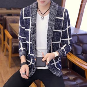 Suéteres masculinos 2023 outono xadrez cardigan suéter solto personalidade casual