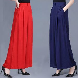 Women's Pants Spring Summer Cotton Linen Wide-leg Culottes Loose High-waist Draped Plus-size Cropped Skinny Trousers Q856