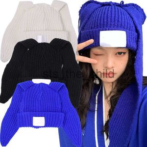 Berretto/Teschio Berretti Coniglio Orecchio lungo Cappello lavorato a maglia di lana Cappello pazzo per feste Costume di peluche Berretto invernale in pile per donna Uomo Cappelli a cuffia x0907