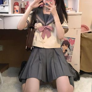 仕事のドレス日本の女子高生jkユニフォーム女性カワイイ弓ブラウスハイウエストミニプリーツスカートセット女の子かわいいセーラー衣装