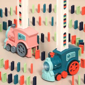 Blokuje samochód pociągowy Montessori Domino z dźwiękowym światłem Domino Automatyczne układanie edukacyjnych zestawów do gry DIY Toys 230907