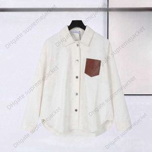 Högkvalitativ kappa Lowe Läderficka Pasted Leather Denim Shirt Coat Men's and Women's Fashion Märke Tungvikt Oxford Cotton Par Top