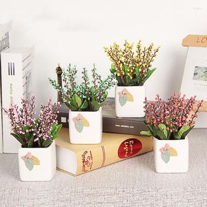 Decorative Flowers Year Yellow Home Decor Artificial Fake Little Ceramics Vase Living Room Simulation White For Decorations